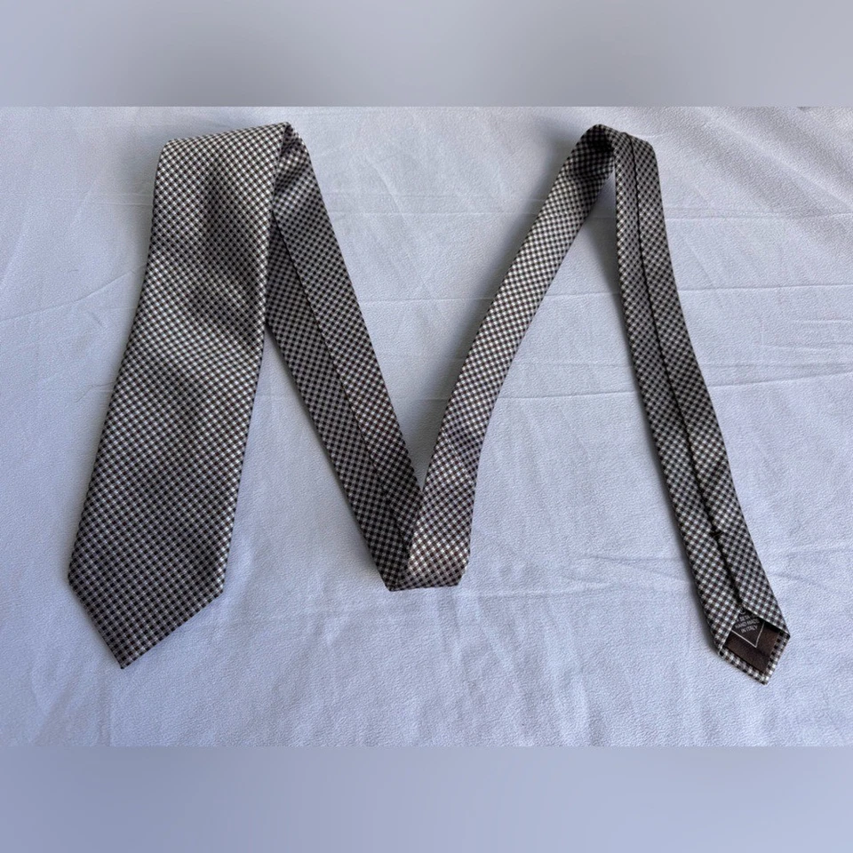 Corbata Brioni 100 % seda para hombre hecha en Italia marrón a cuadros hecha a mano diseñador de lujo Foto 2 de 4