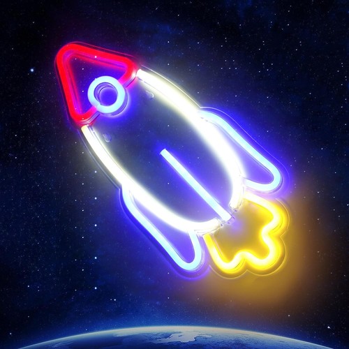 Rocket Neon Signs for Bedroom Decor, USB Powered Colorful Space Shuttle ...