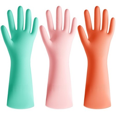 Reusable Rubber Dishwashing Gloves, 3 Pairs, Colorful, Large