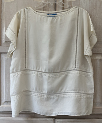 M.i.h Jeans Ivory Cream Short Sleeve 100% Silk Oversized Blouse Size Small