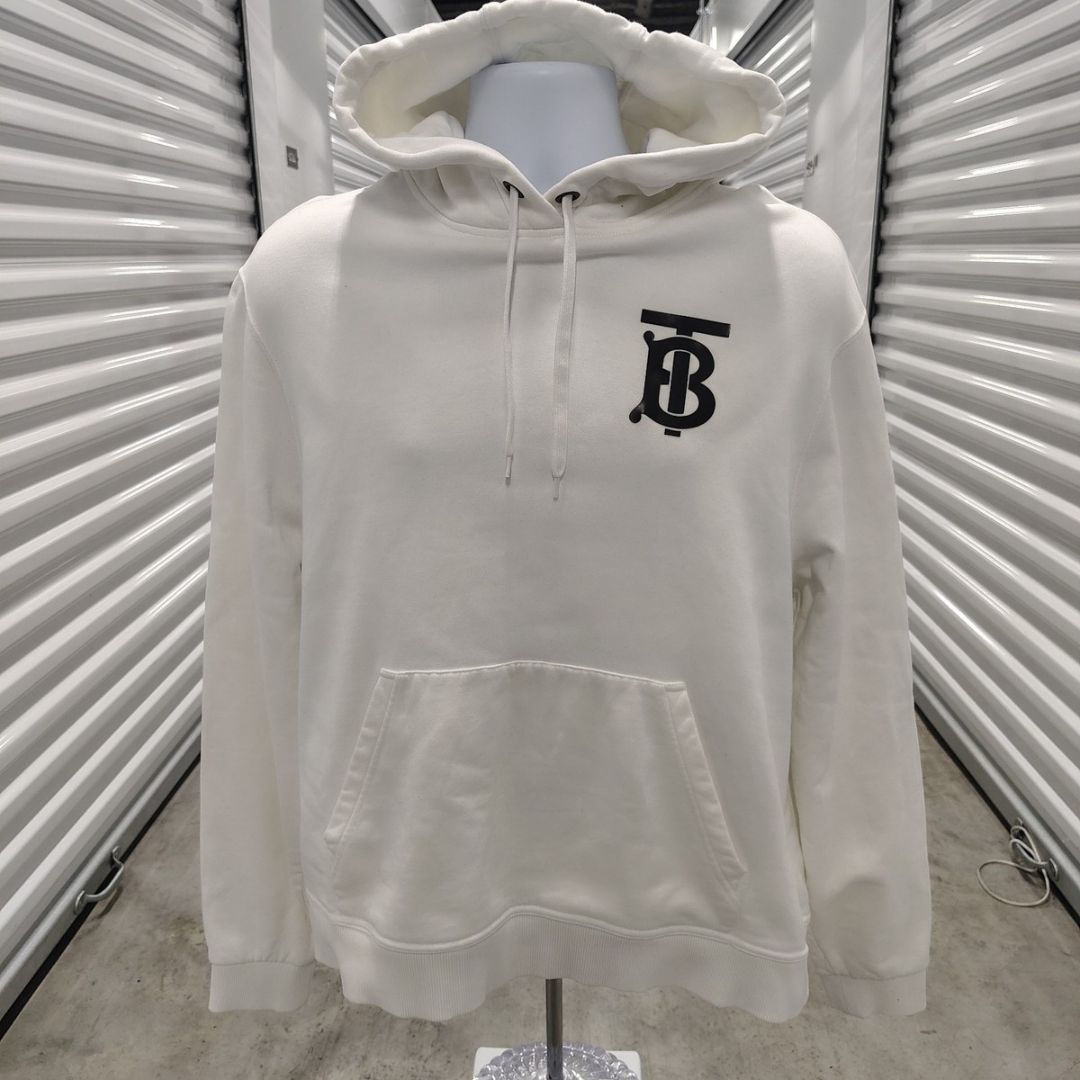 Burberry TB Monogram White Pullover Hoodie Mens XL Oversized