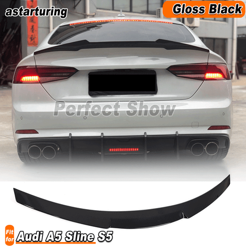 Fit for Audi A5 B9 SLINE S5 4-Door 17-20 Gloss Black Rear Trunk Boot Spoiler Lip - Picture 2 of 12