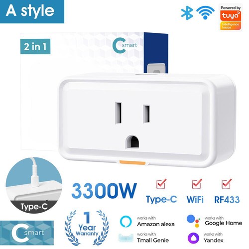 Tuya Smart Home WiFi RF433 US Plug Type-C Remote Control APP Voice Control Socke - Afbeelding 12 van 12