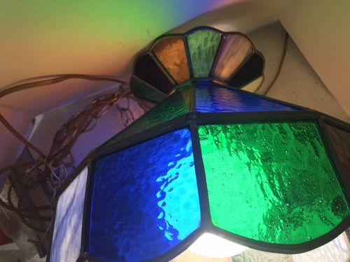 "Lámpara colgante de vidrio texturizado y transparente estilo Tiffany de 15"" de colección con escoria manchada con plomo" - Imagen 12 de 12