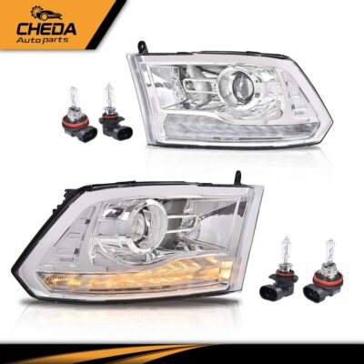 Fit For 2013-2018 Dodge Ram 1500 2500 3500 Chrome Projector Headlights w/LED DRL