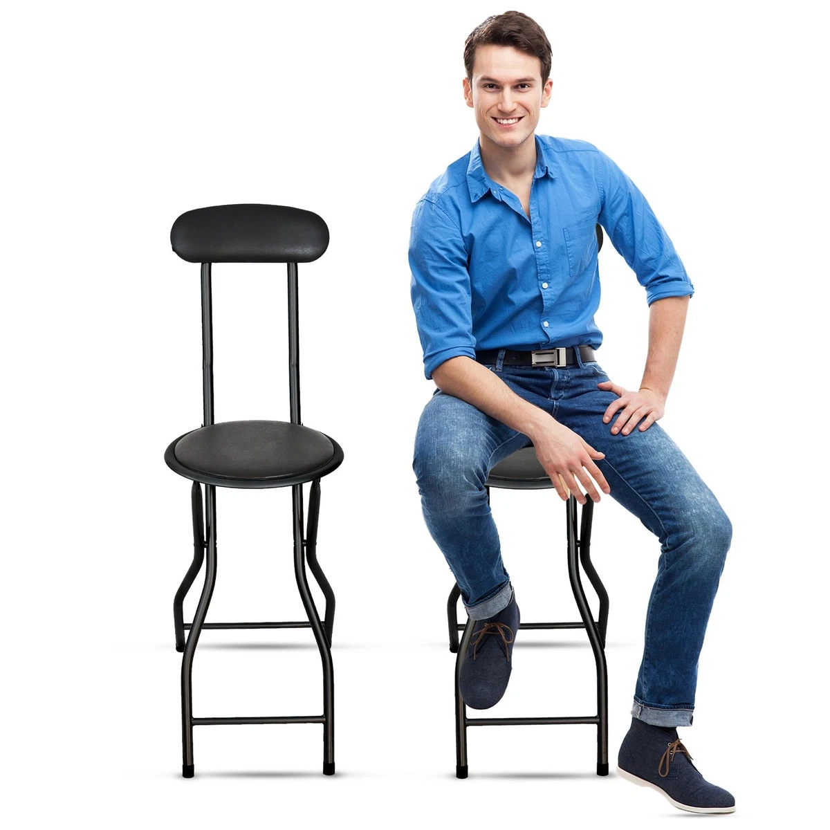 Foldable Bar Stool Padded Round Seat Stool Seat Comfortable High