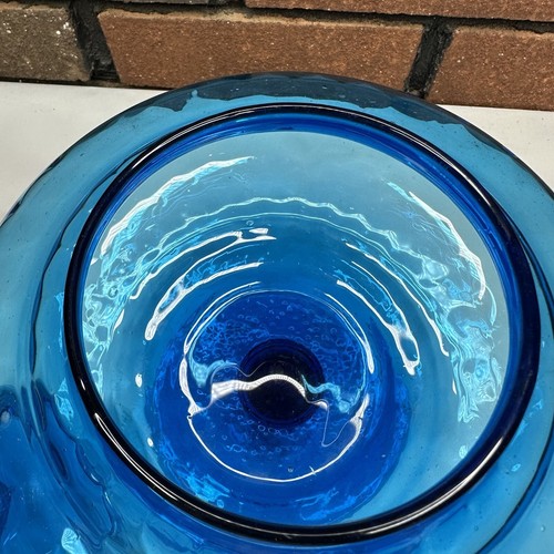 Empoli Italian Glass Aqua Blue Candy Dish Lidded Jar Circus Tent - Picture 4 of 5