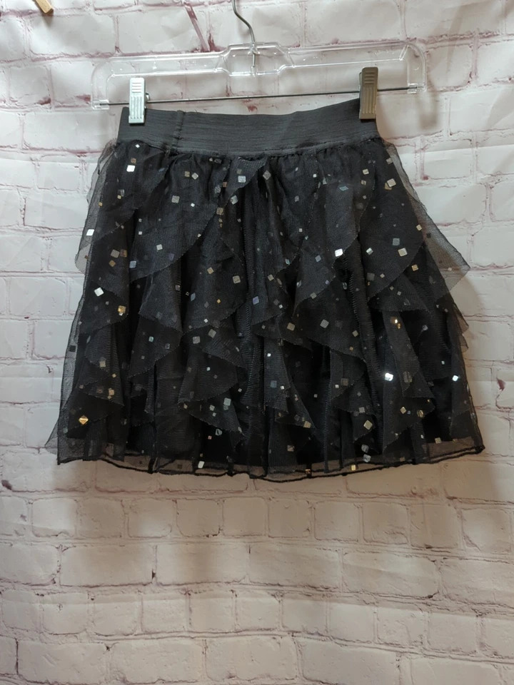 Niña 14/16 Monster High Disfraz Falda Skort Negro Tul Plata Lentejuelas Cuadradas Foto 2 de 4
