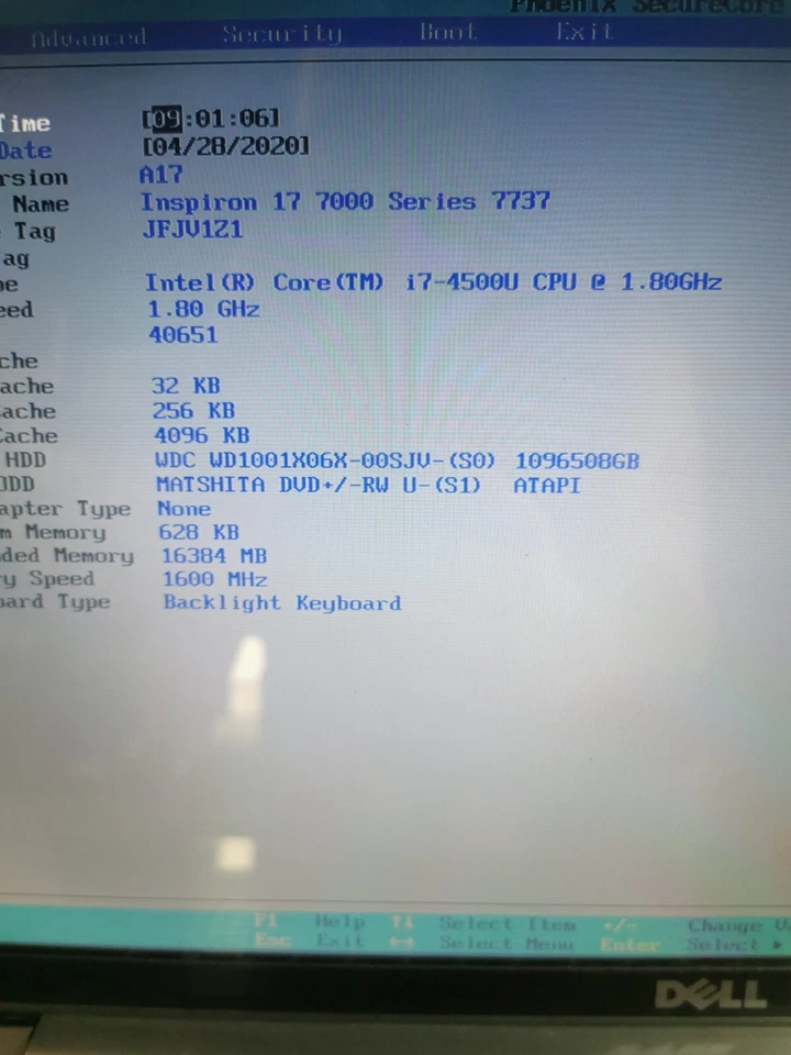 DELL INSPIRON 15 7737 17" Touch Service Tag JFJV1Z1 RAM 16GB SSD 1TB 2013 - Immagine 4 di 4