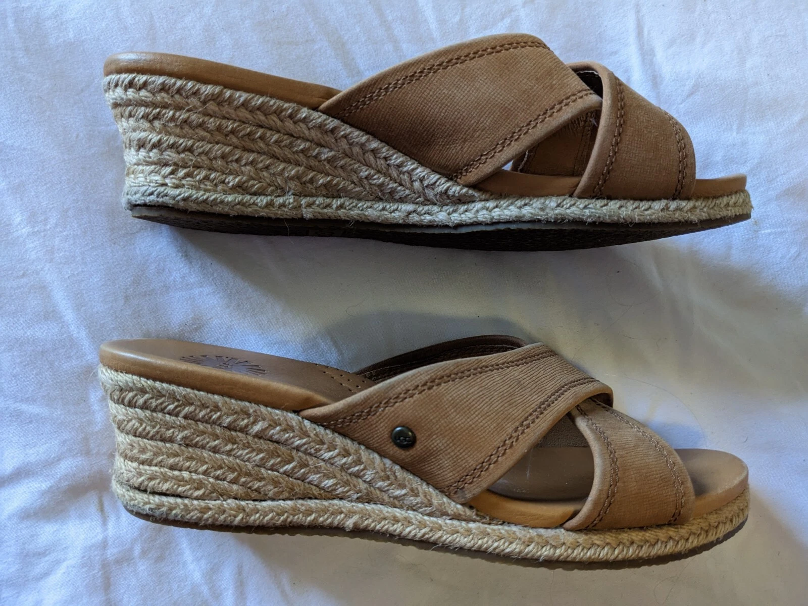 Sandali UGG in pelle 6 zeppa in juta tacco 1 5" NUOVI senza scatola