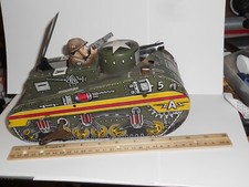 1940s WINDUP MARX SPARKLING DOUGHBOY POP-UP TANK TIN LRG 10" LONG CORRECT KEY