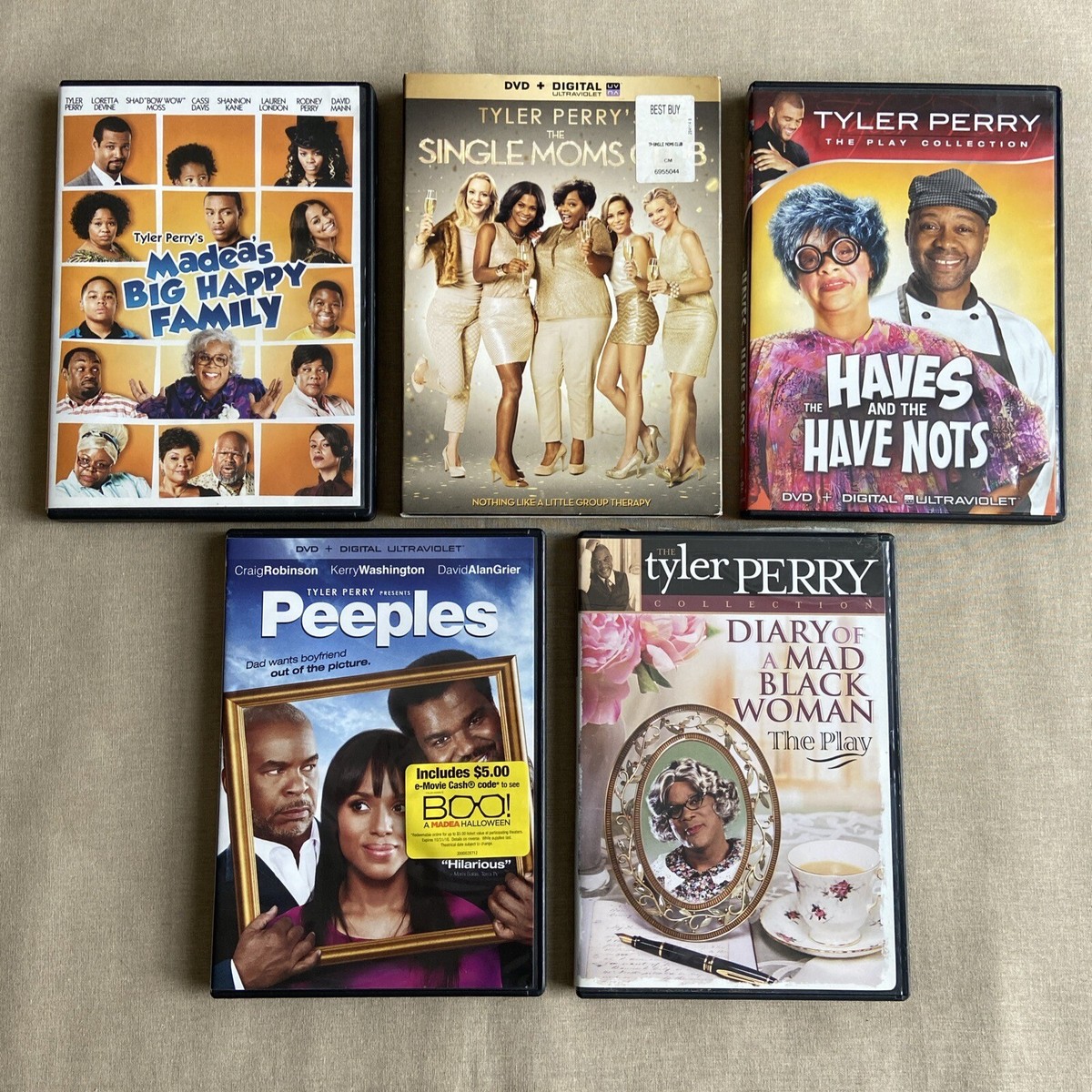 Tyler Perry Movies (x5 DVD Set) Madea Peeples Single Moms Club Mad