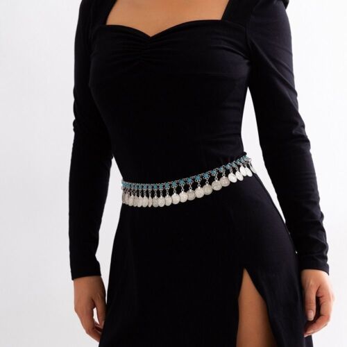 Long Tassel Waist Chain Coin Pendant Metal Belt High-quality Body Chain - Picture 1 of 7
