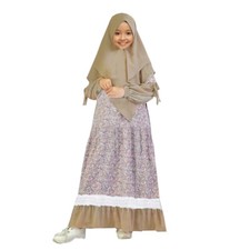 Hijab Kids Girls Prayer Long Dress Two Piece Sets Abaya Muslim Girls Robe Kaftan