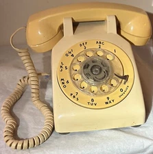 1970s AT&T Rotary Dial Telephone Bell Systems Western Electric Beige Tan Loud