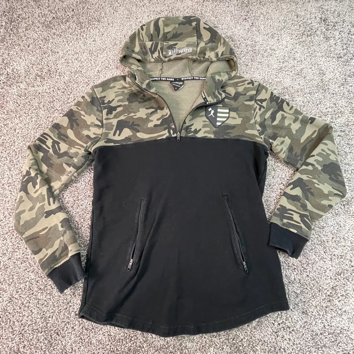 Baseballism Sweater Women Small Green Black Camo Pullover Hoodie Zip Ladies