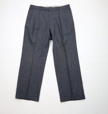 Vintage 70s Streetwear Mens 34x29 Wool Pleated Cuffed Wide Leg Chino Pants Plaid