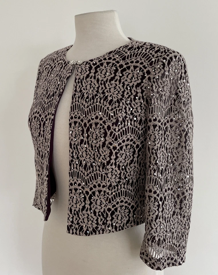 Jessica Howard Purple and Beige Mini Jacket Size 6 (Jacket Only. No Dress) - Image 4 of 4