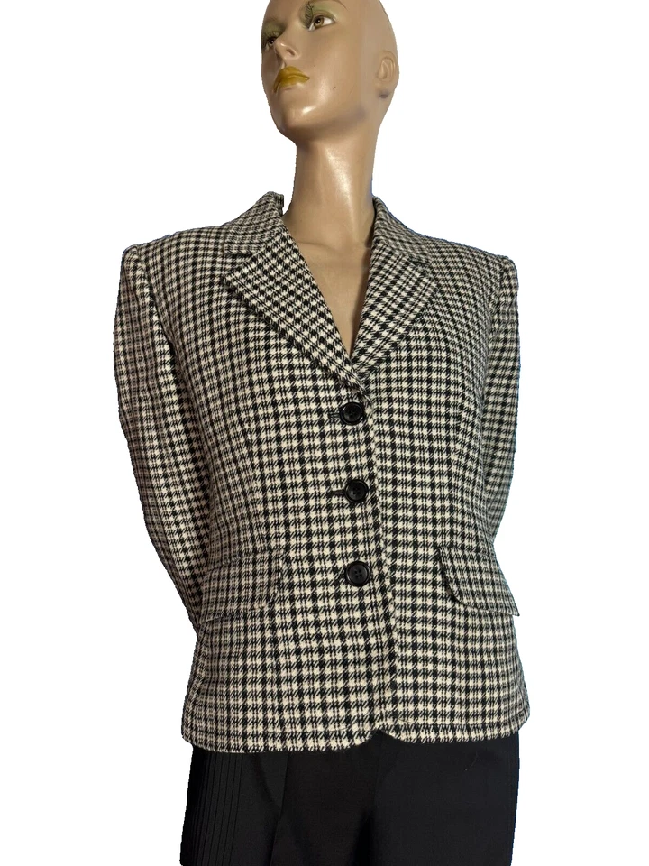 Guy Laroche Blazer 40 42 Tweed Hahnentritt Lurex Schwarz Weiß Vintage Paris - Bild 4 von 4