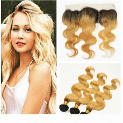 12A 1B/27# OMBRE BRAZILIAN VIRGIN HUMAN HAIR 3BUNDLE+13X4 FRONTAL 390g BODY WAVE