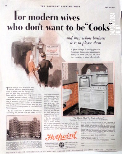 1929 Hotpoint Multifunktion Modern Herd/Ofen Druck Werbung Ehemann/Ehefrau - Bild 4 von 5