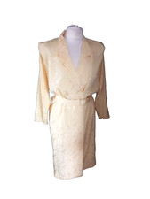 Vintage 80’s Fresh Yellow Satin Jacquard Double Breasted Dress Belted Fits UK 10