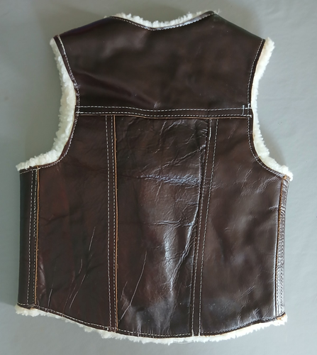 VTG Genuine Leather Sherpa Lined Vest Little Kids Brown Made In Mexico - Picture 2 of 6