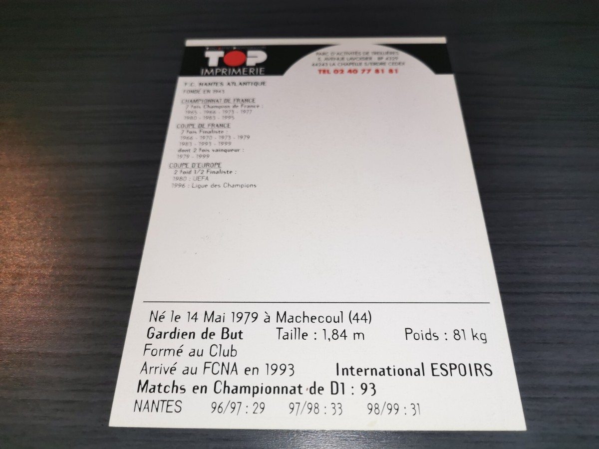 Autographe Mickaël Landreau - FC Nantes 99/00 - Équipe De France - Carte Signée