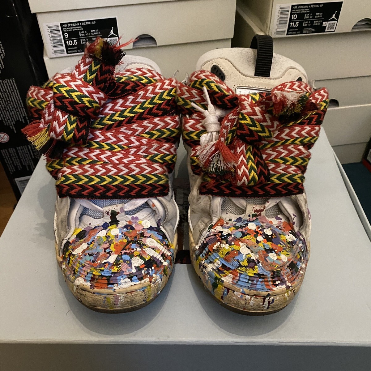 LANVIN x GALLERY DEPT - Paint-Splatter Leather Curb Sneakers Multi 