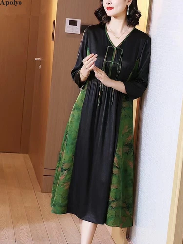 Women Buckle Spring Summer Loose Retro Casual Tunic Boho Shirt Midi Dress Kaftan - Bild 14 von 15