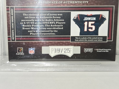 2003 Playoff Rookie Hogg Heaven Wild ANDRE JOHNSON Jersey Rookie Card BGS 9 - Picture 4 of 4