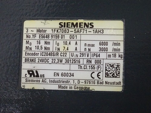 Siemens Servomotor 1FK7 1FK7083-5AF71-1AH3 1FK70835AF711AH3 - Picture 8 of 8