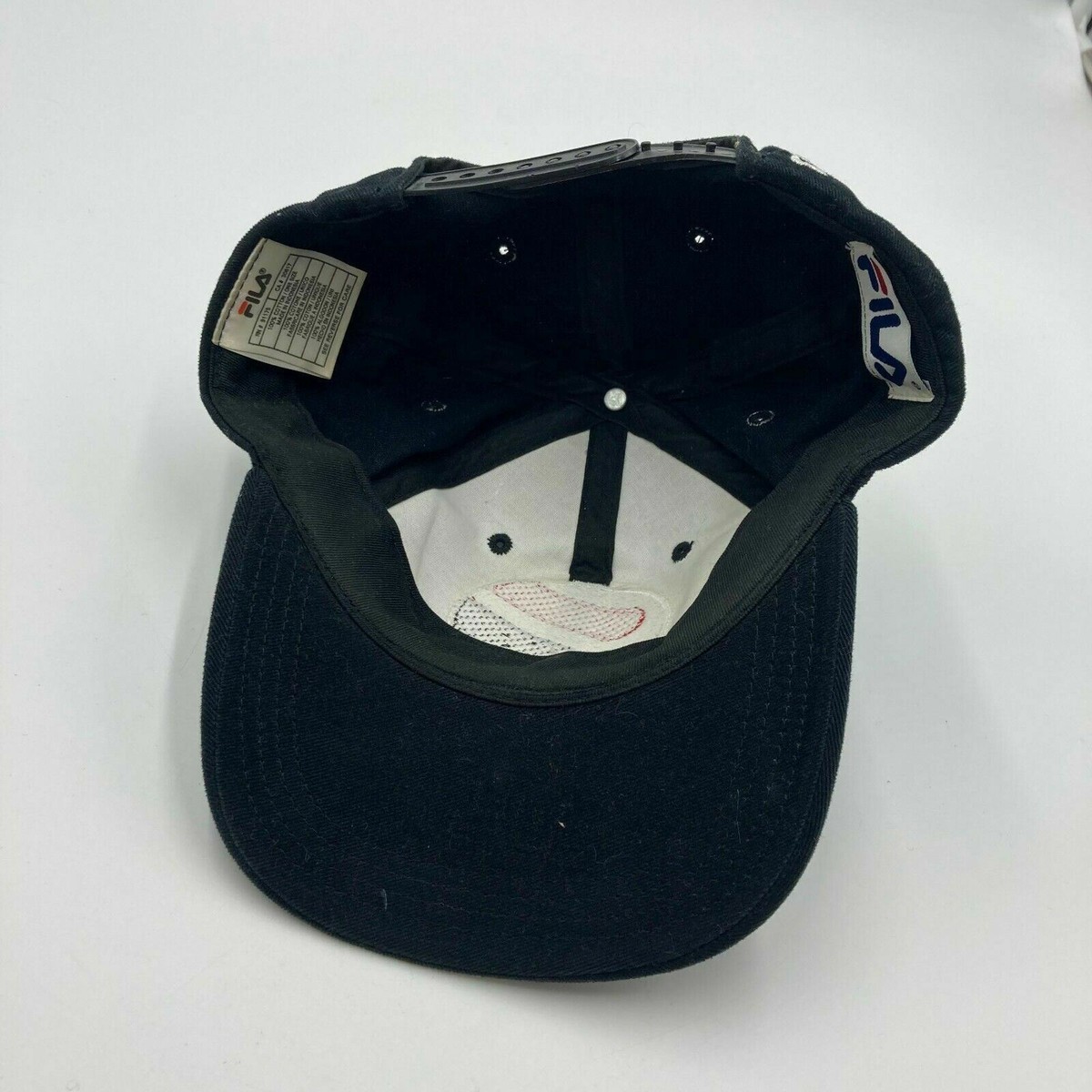 FILA Hat Cap Black Snap Back Big Circle Logo Cotton | eBay