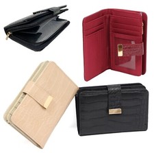 Ridgeback Women's Faux Croc Skin Tri-Fold Purse, Button Clip Coin Purse Wallet