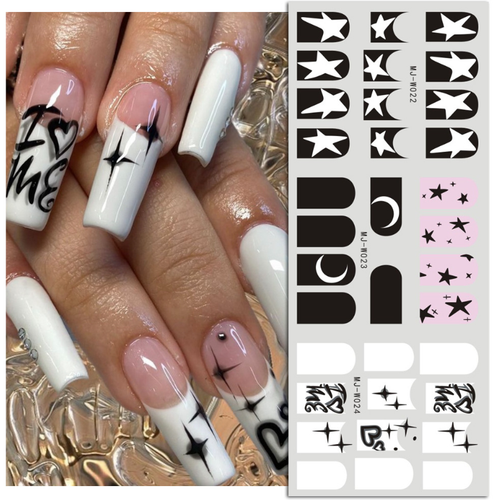 8Sheets Nail Art Water Transfer Stickers Geometric Star French Tips Decals NH19 - Picture 3 of 10
