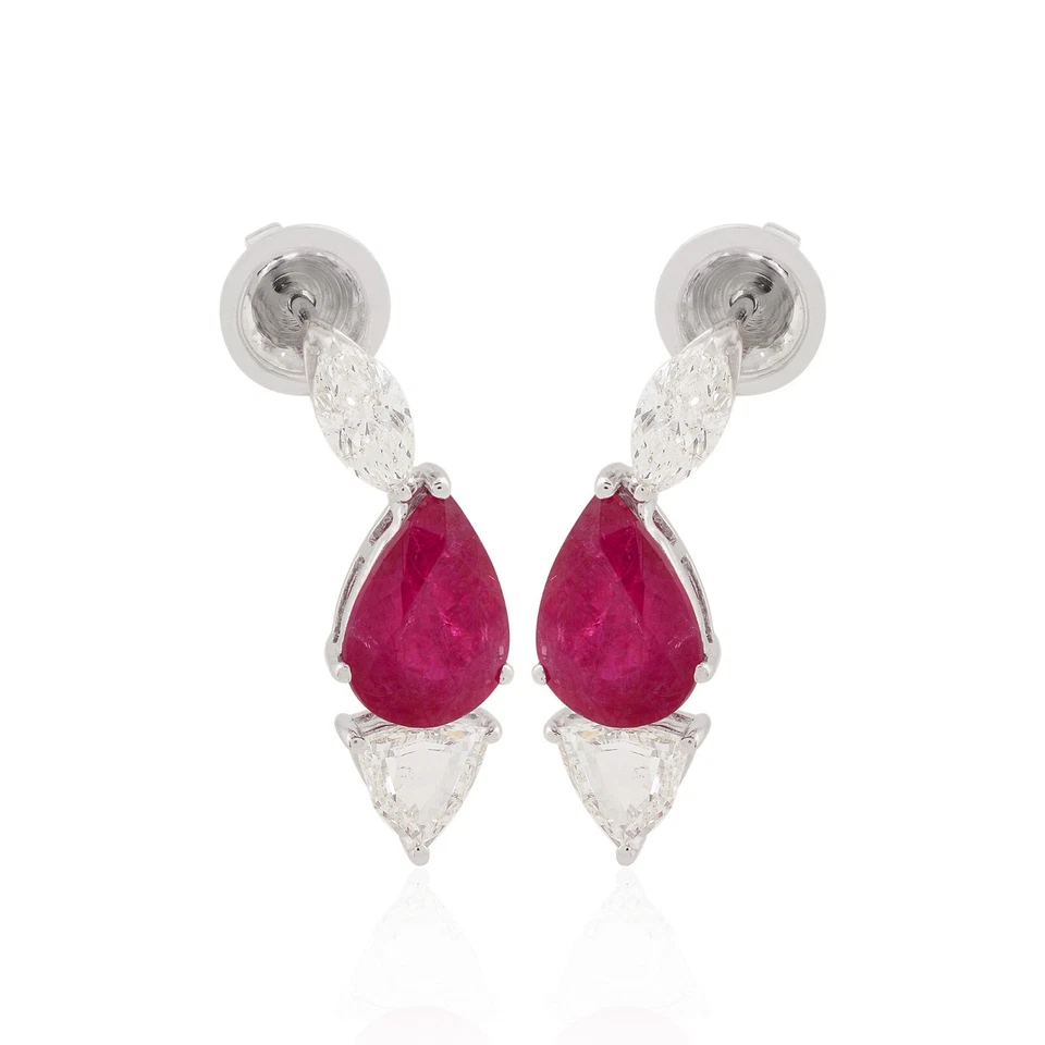 5.39 TCW Ruby Pear Gemstone Earrings 14k White Gold Lab Grown CVD Diamond Gift - Image 2 of 4