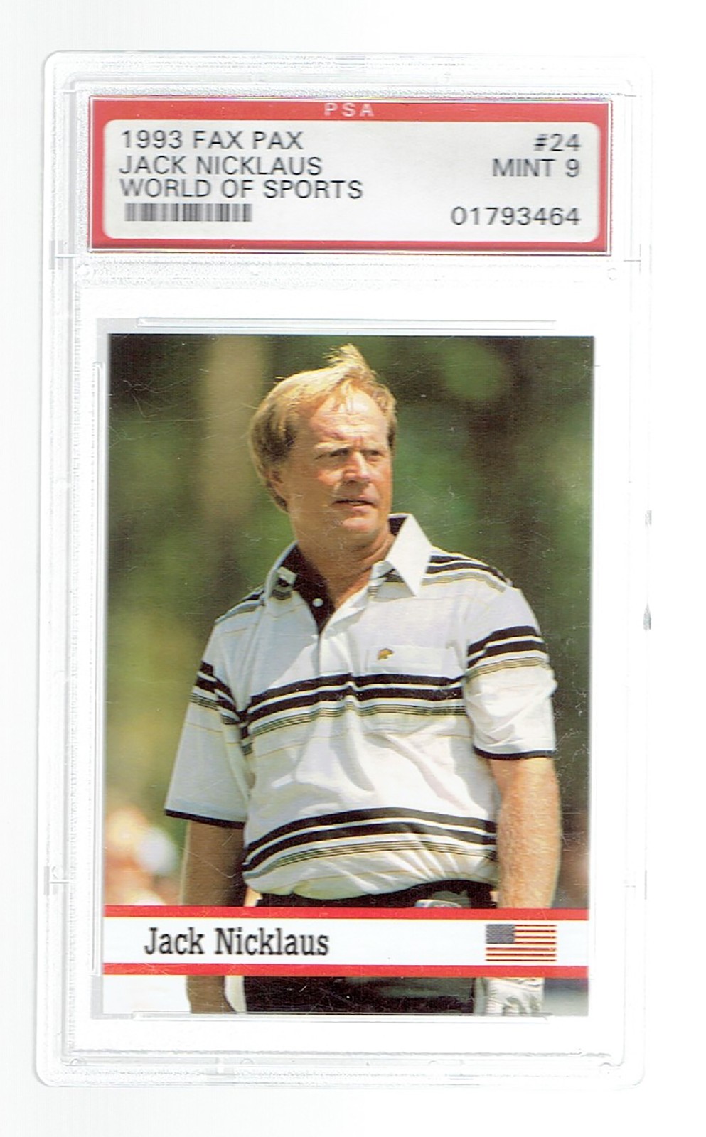JACK NICKLAUS 1993 FAX PAX #24 GOLFER WORLD OF SPORTS PSA 9 MINT