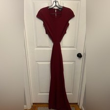 LULUS Women's Burgundy Cap Sleeve Scoop Neck Back Cut Out Full Length Maxi Dress