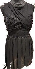EUC Semi-Custom Dance Costume in Black with hand sewn appliqu s and rhinestones
