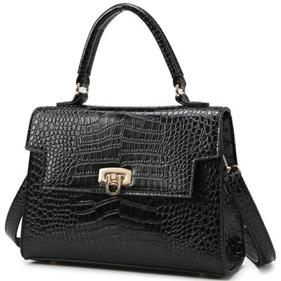 Makukke Shoulder Bag Pu Leather Handbags Crocodile Pattern Top Medium, Black