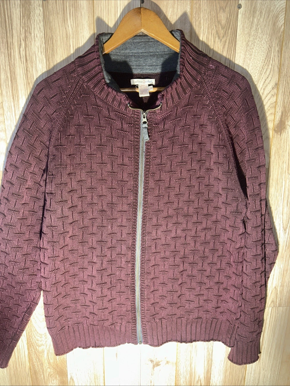 Carbon 2 Cobalt Men’s Medium Burgundy Basketweave Full Zip Long Sleeve Jacket - product detail image 1