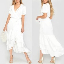 show me your mumu evermore ruffle wrap dress ivory luxe satin small