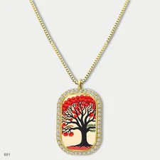 Gorgeous Colorful Tree of Life Pendant Necklace Chain Printed Dog Tag Chain Gift