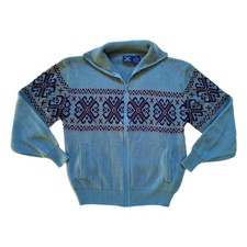 J. Blair Blue Fair Isle Knit Full Zip Collare...