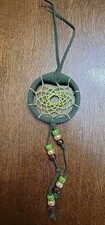 Mini Dream Catcher for Rearview Mirror-Green Faux Suede Cord with Brown, Gold 