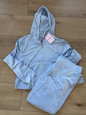 New Juicy Couture Frosted Blue Velour Rhinestone Bling Tracksuit Set XL