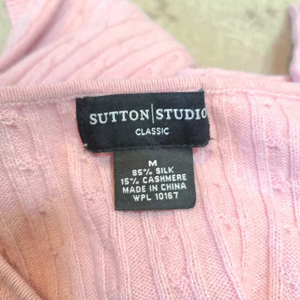 Sutton Studio Classic Knit Sweater Soft Light Pink Silk Cashmere Blend Size M - Image 3 of 4