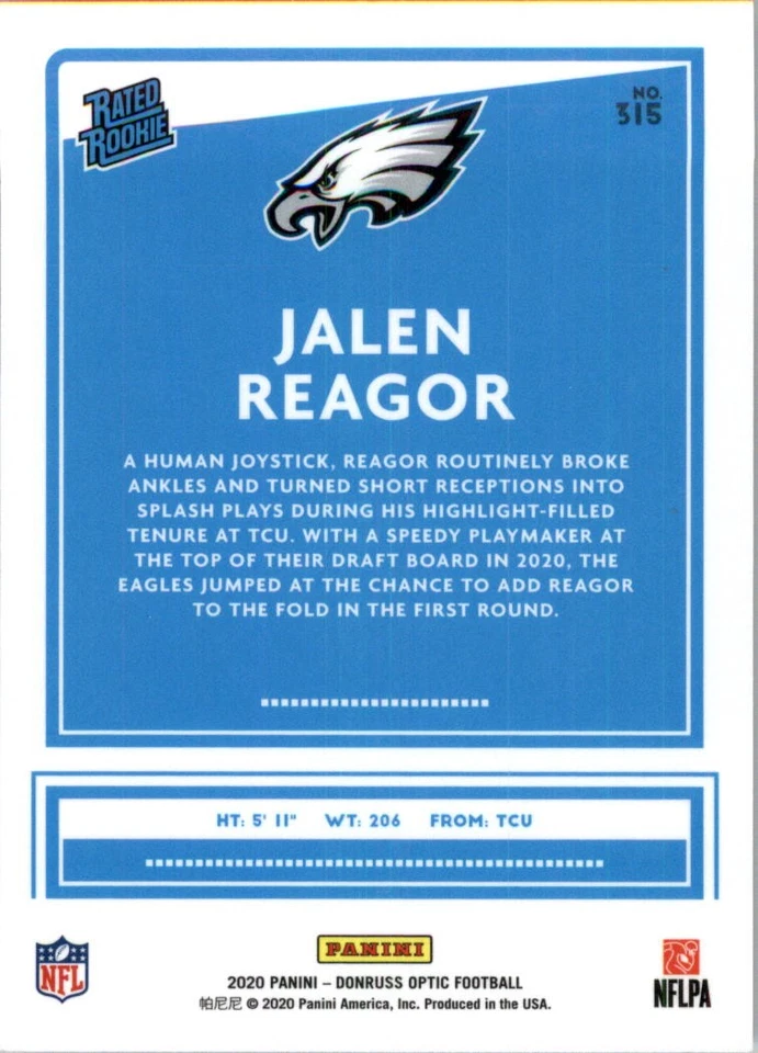 2020 Donruss Optic Rated Rookies Variation #315 Jalen Reagor - FB - Image 2 of 2