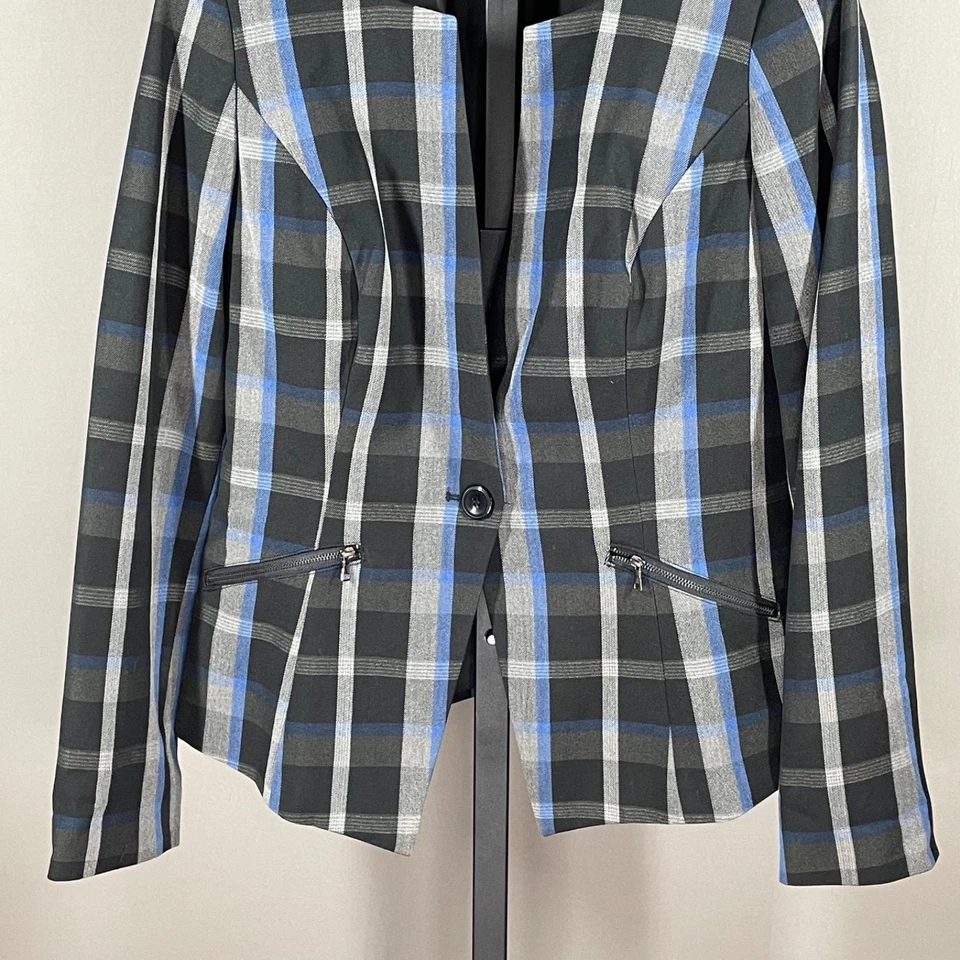 Chaqueta Sharagano Mujer 8 Negro Gris Azul Cuadros Blazer Business Preppy Foto 3 de 4