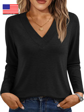 Long Sleeve Shirts for Women Tops V Neck Casual Top Comfortable Shirt Soft Basic